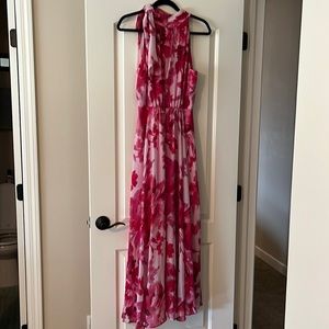 Gorgeous pink floral White House Black Market high-low, haltered dress.